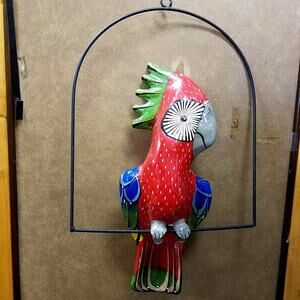 Mexican Folk Art Parrot Colorful Hanging Bird Sculpture